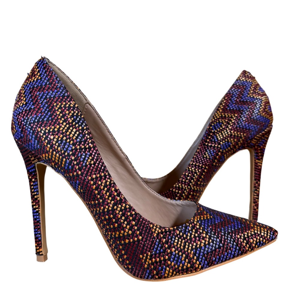 Shoe‎ Republic LA Multi Color Woven Chevron Pointed Toe Stiletto Pumps Size 9 - Picture 3 of 8